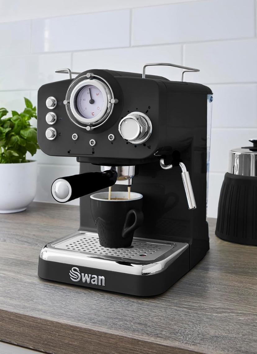 Swan Retro Espresso Coffee Machine 1.2l Detachable Water Tank, 1100w,