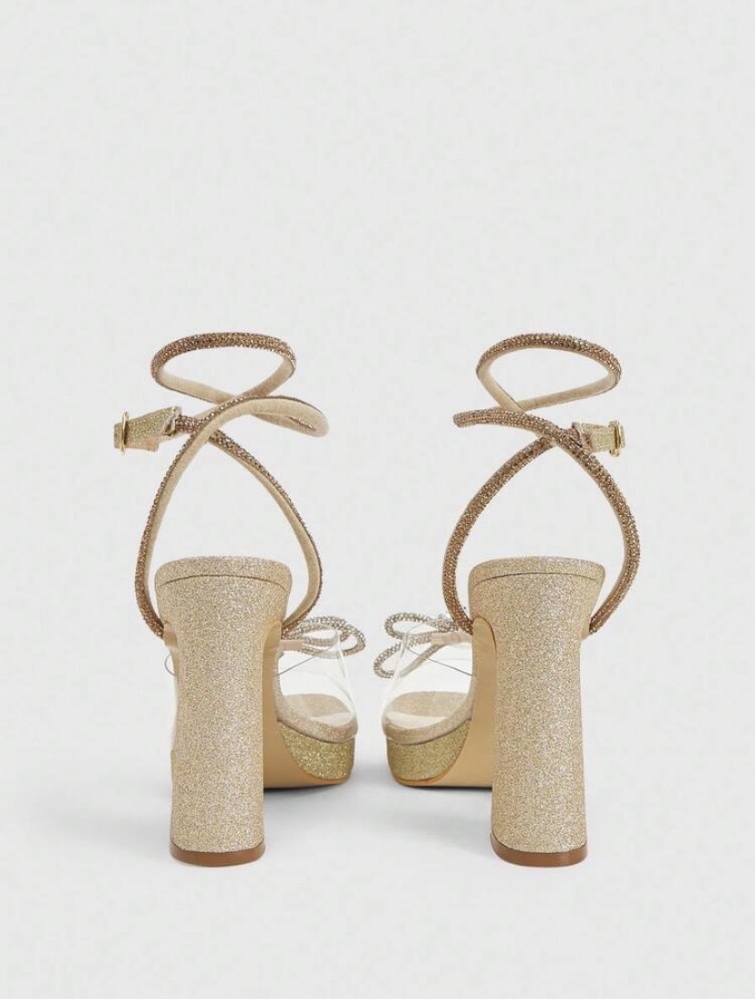 ladies glitter gold bowknot heel