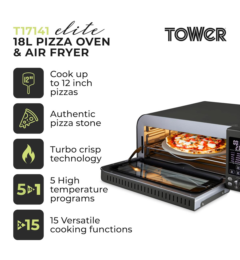 Tower Elite Pizza Oven Air Fryer With 5 High Temperature Programs