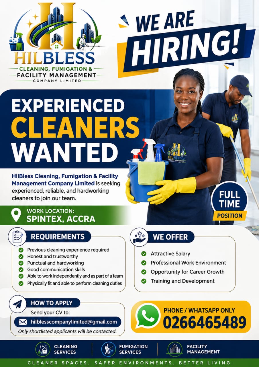 Full-Time Experienced Cleaners Wanted East Legon &amp; Spintex