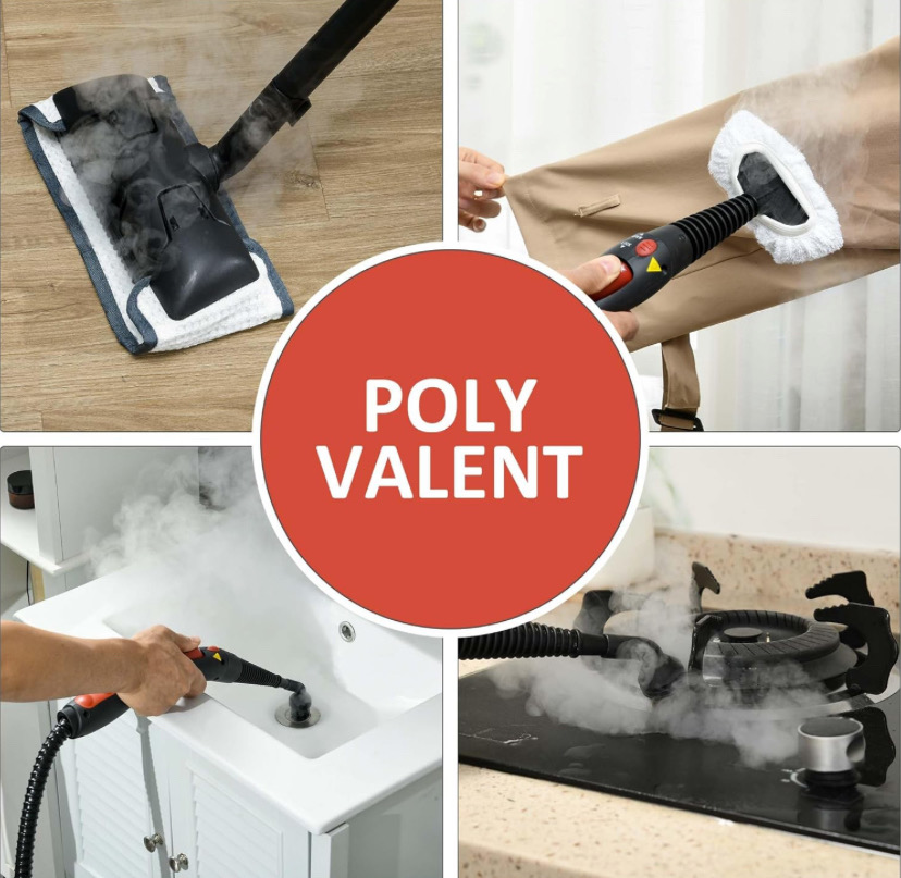 HOMCOM Steam Cleaner 4 Bar Surface 150 m² with 2 Litre Water Tank, Power 2000 W