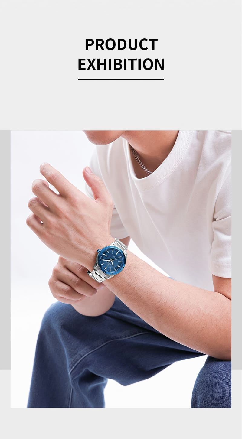 NAVIFORCE Men's Blue Dial Stainless Steel Date Watch 30M WR