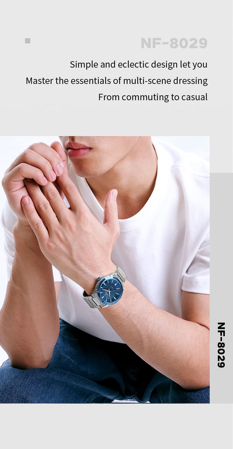 NAVIFORCE Men's Blue Dial Stainless Steel Date Watch 30M WR