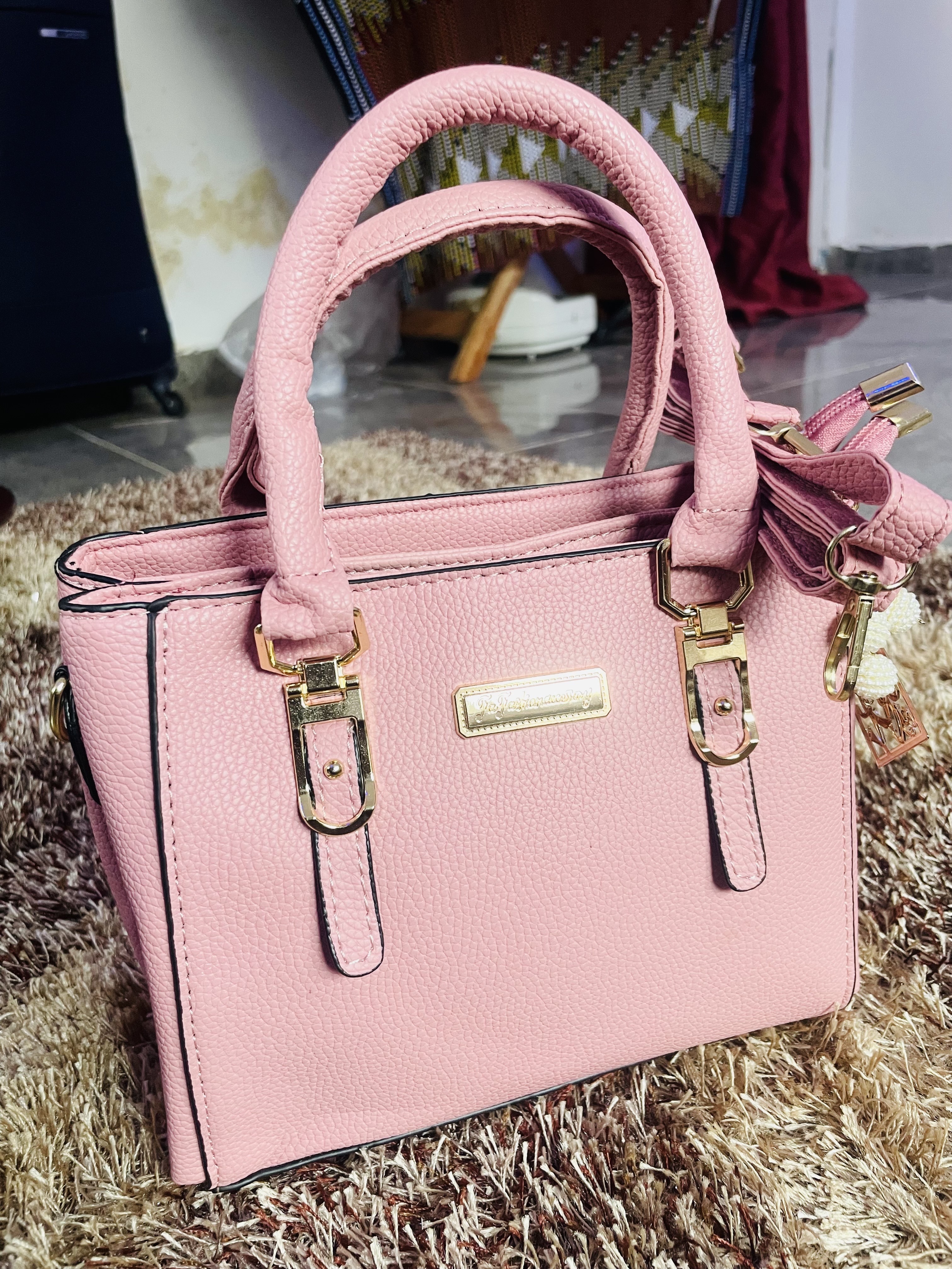 Elegant Blush Pink Top-Handle Satchel Bag with Strap