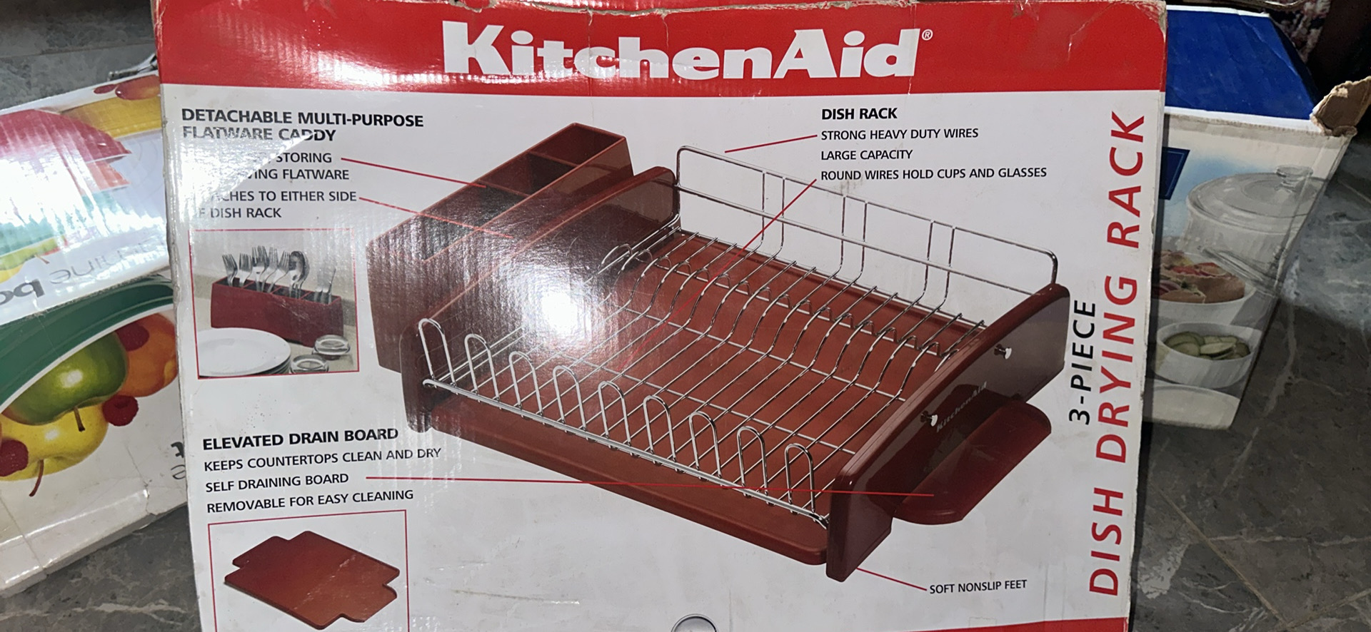 New KitchenAid 3-Pc Large Capacity Self-Draining Dish Rack