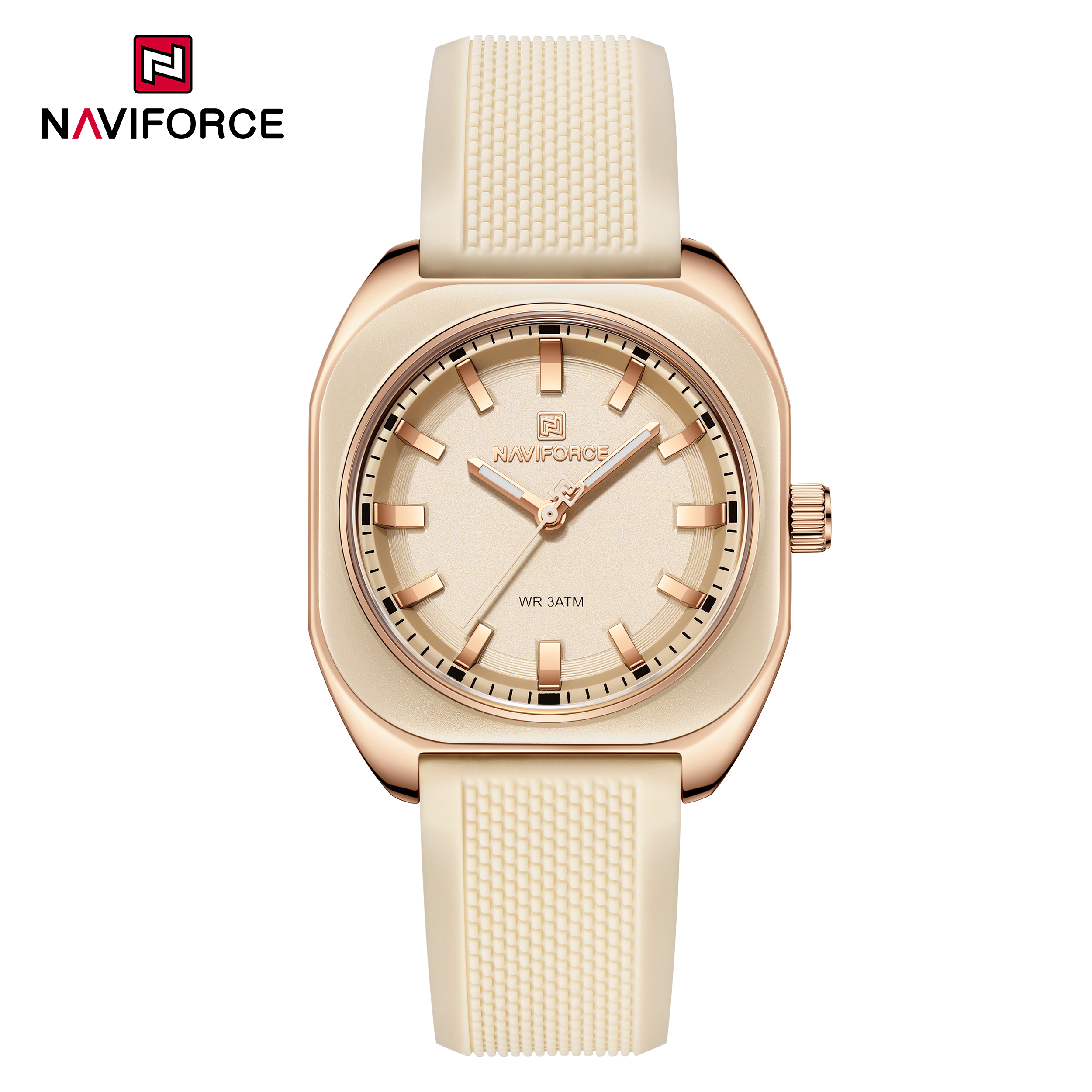 Naviforce Fashion Women's Casual Elegant Simple Polygon Quartz Silicone Watch Gift for Women, NF5061. Rose Gold.