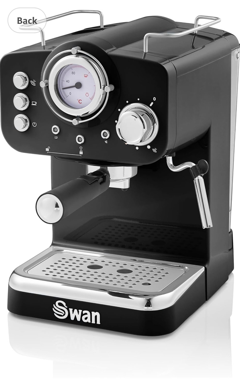 Swan Retro Espresso Coffee Machine 1.2l Detachable Water Tank, 1100w,