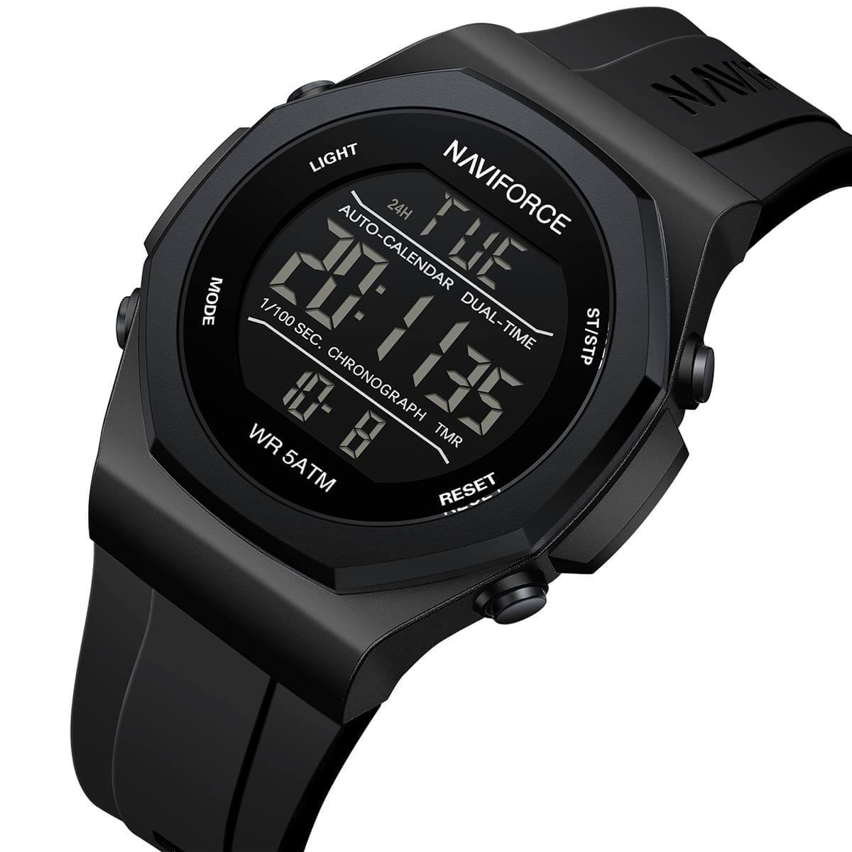 Naviforce Digital Water Resistant Sports LCD Luxury Wrist Watch, NF7117. Black.