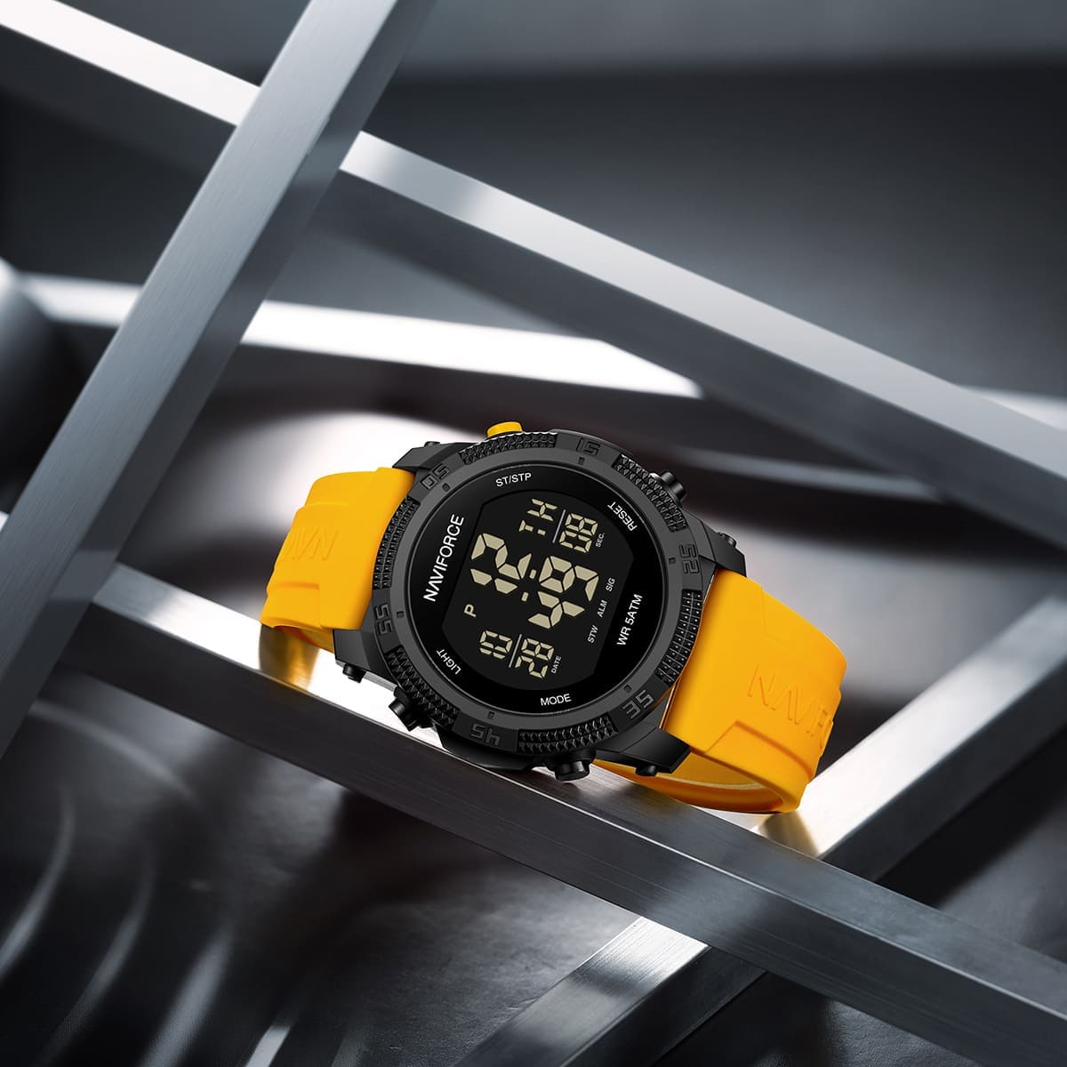 Naviforce Digital Quartz New Luxury Wrist Watch For Men, NF7104. Black and Yellow.