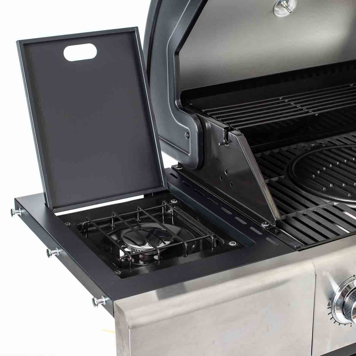 Outback Meteor 4-Burner Hybrid Gas &amp; Charcoal BBQ with Multi-Cook Plate System