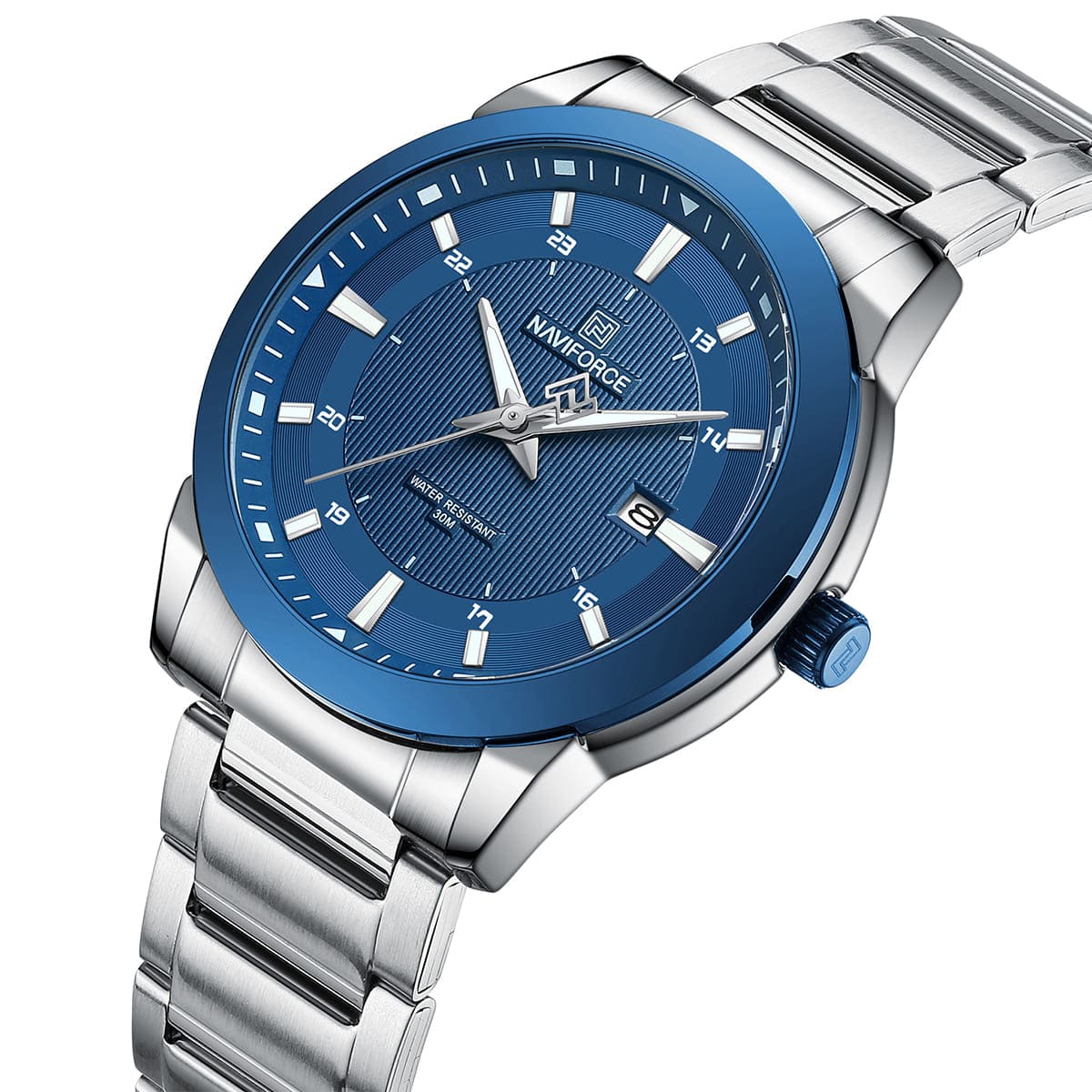 NAVIFORCE Men's Blue Dial Stainless Steel Date Watch 30M WR