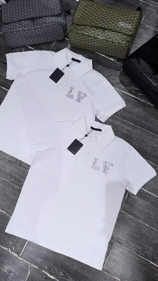 Men's Rhinestone LV Polo Shirt - Black, White, Red