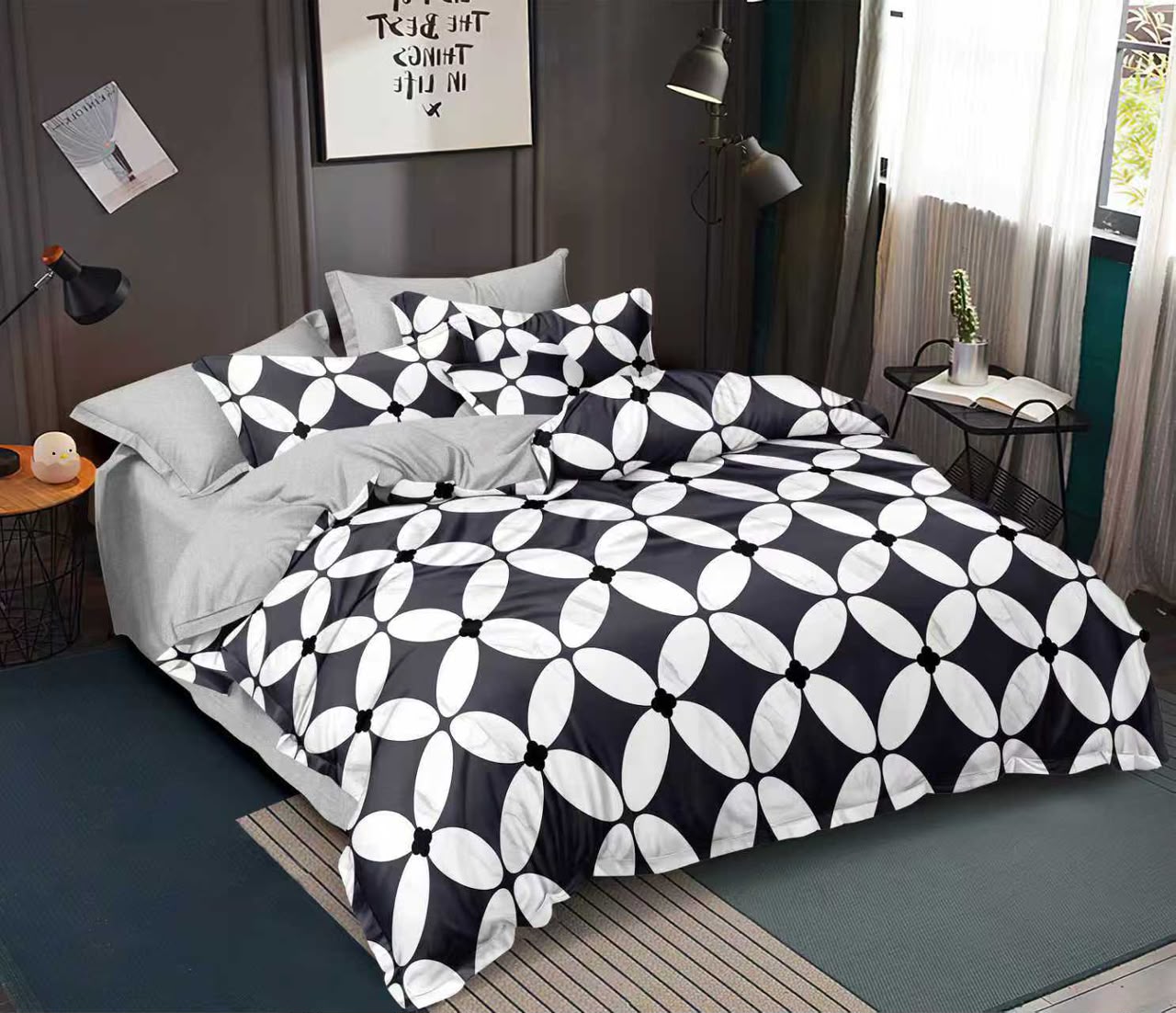 Floral Grey &amp; Taupe Duvet Cover Set - Queen/King Size