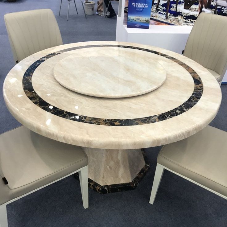 Luxury 6-Seater Marble Top Dining Table Set - Round Rotating Center