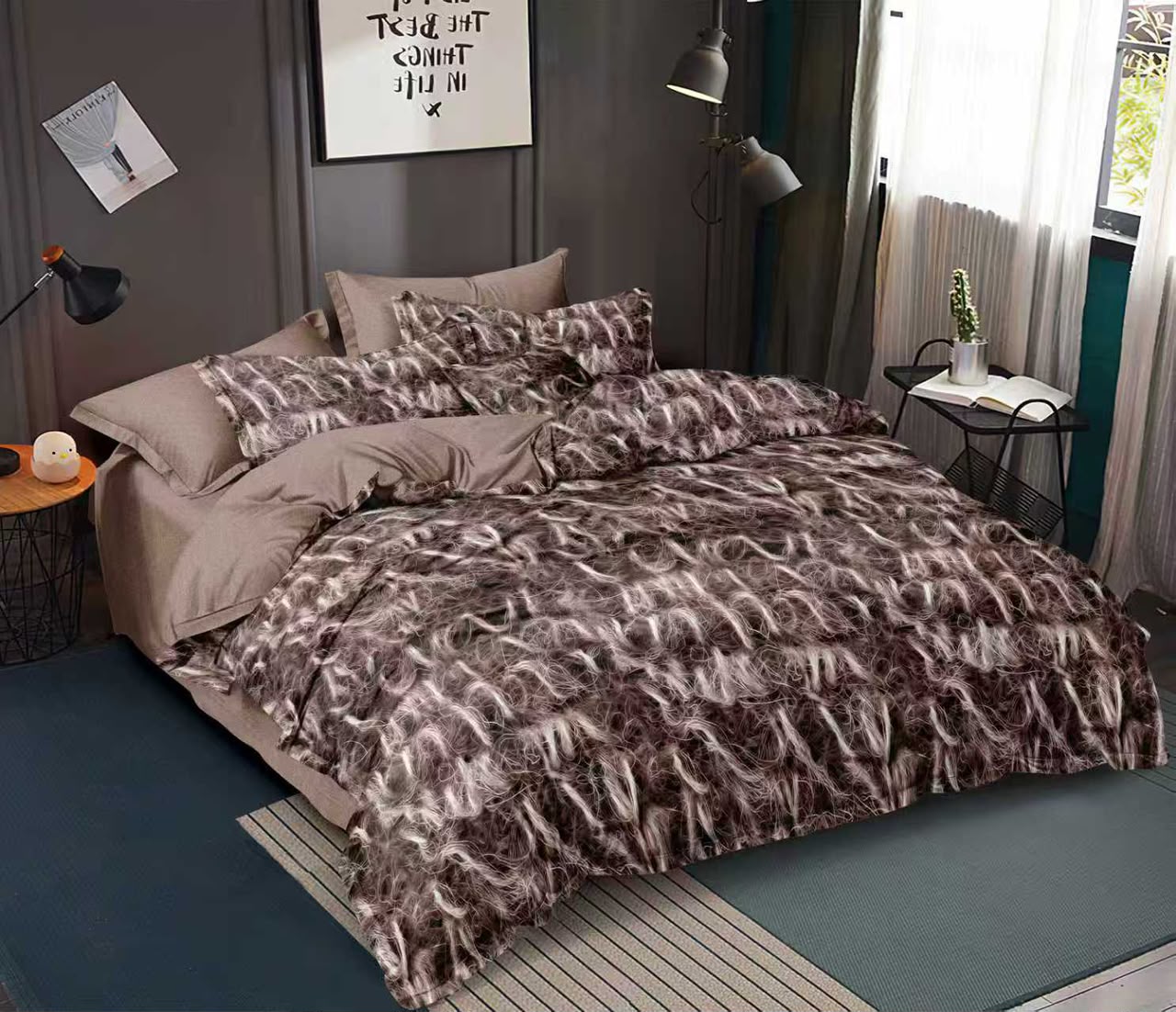 Floral Grey &amp; Taupe Duvet Cover Set - Queen/King Size