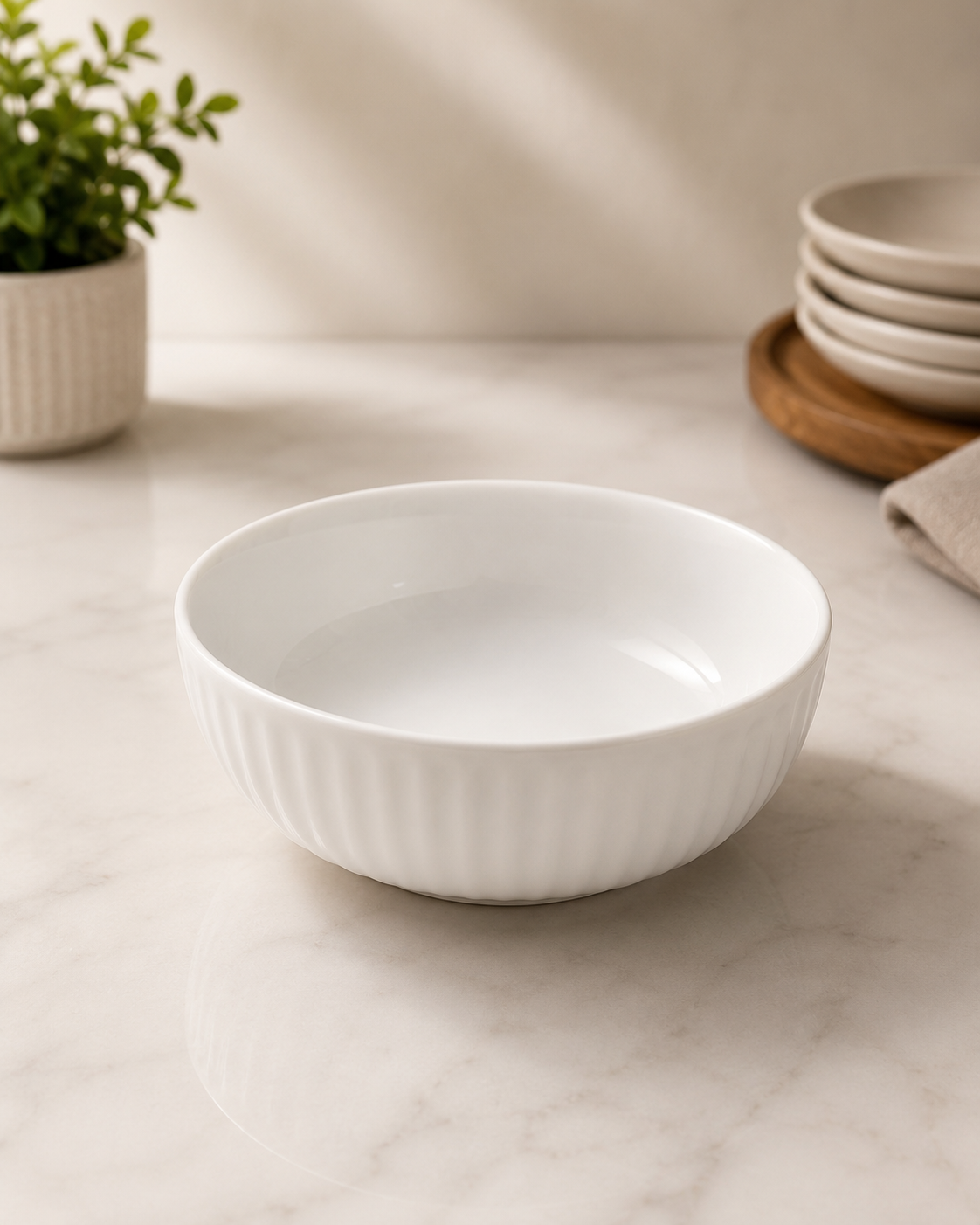 White Ceramic Ribbed Cereal Bowl - Bulk Tableware