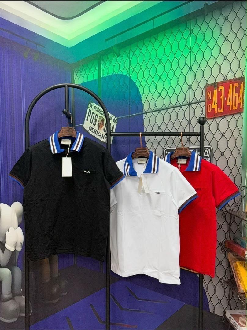 Men's Rhinestone LV Polo Shirt - Black, White, Red