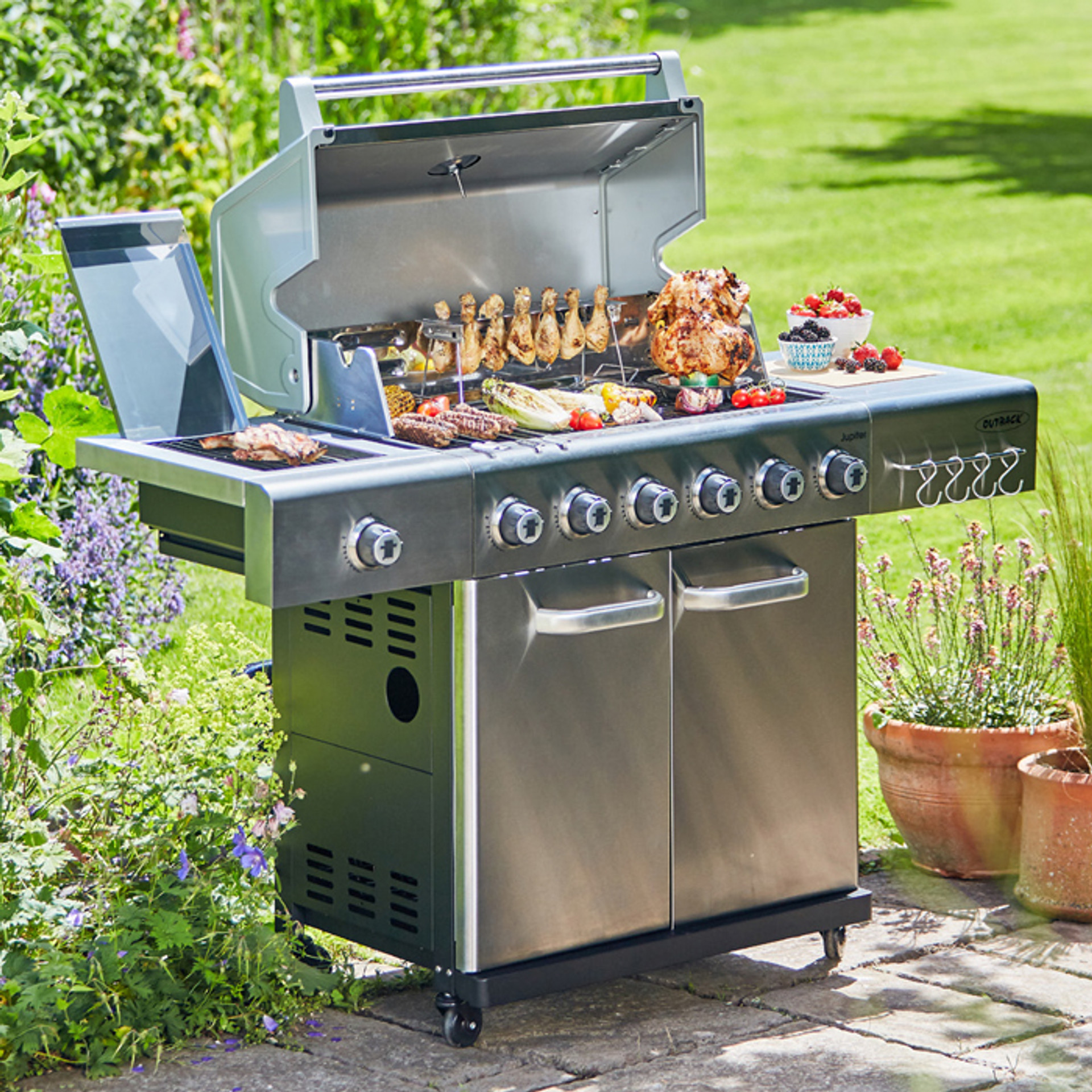 Outback Meteor 6-burner Hybrid Gas Charcoal Bbq With Multi-cook Plate