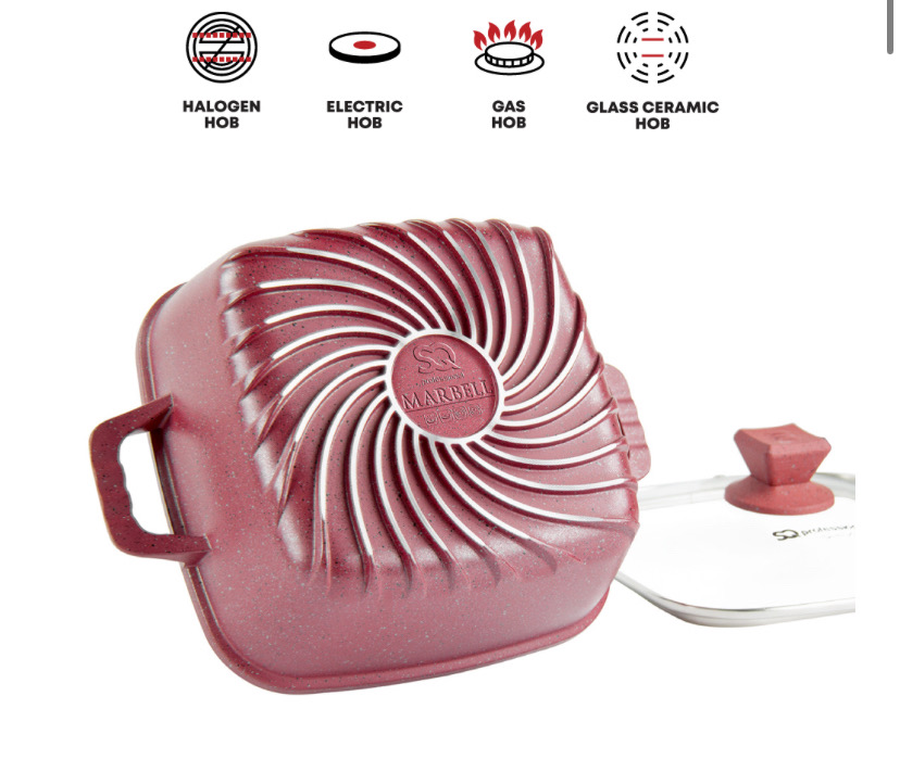 Nea Marbell Square Stockpot Set 4pc Rossa Red Vortex Base