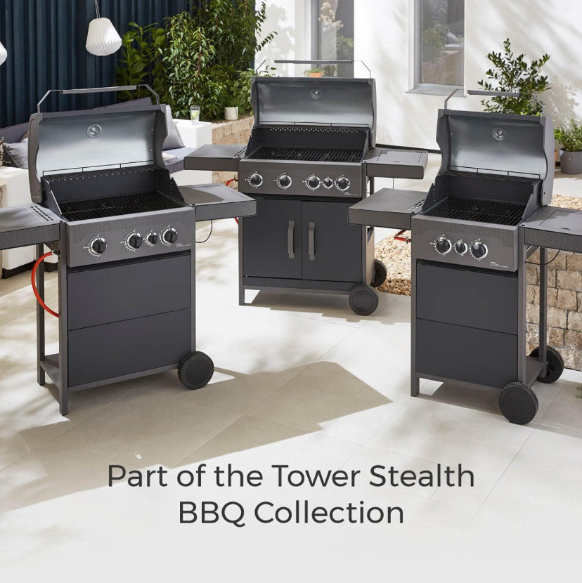 Tower T978500 Stealth 3 Burner 2+1 Gas Bbq, Including Side Burner,