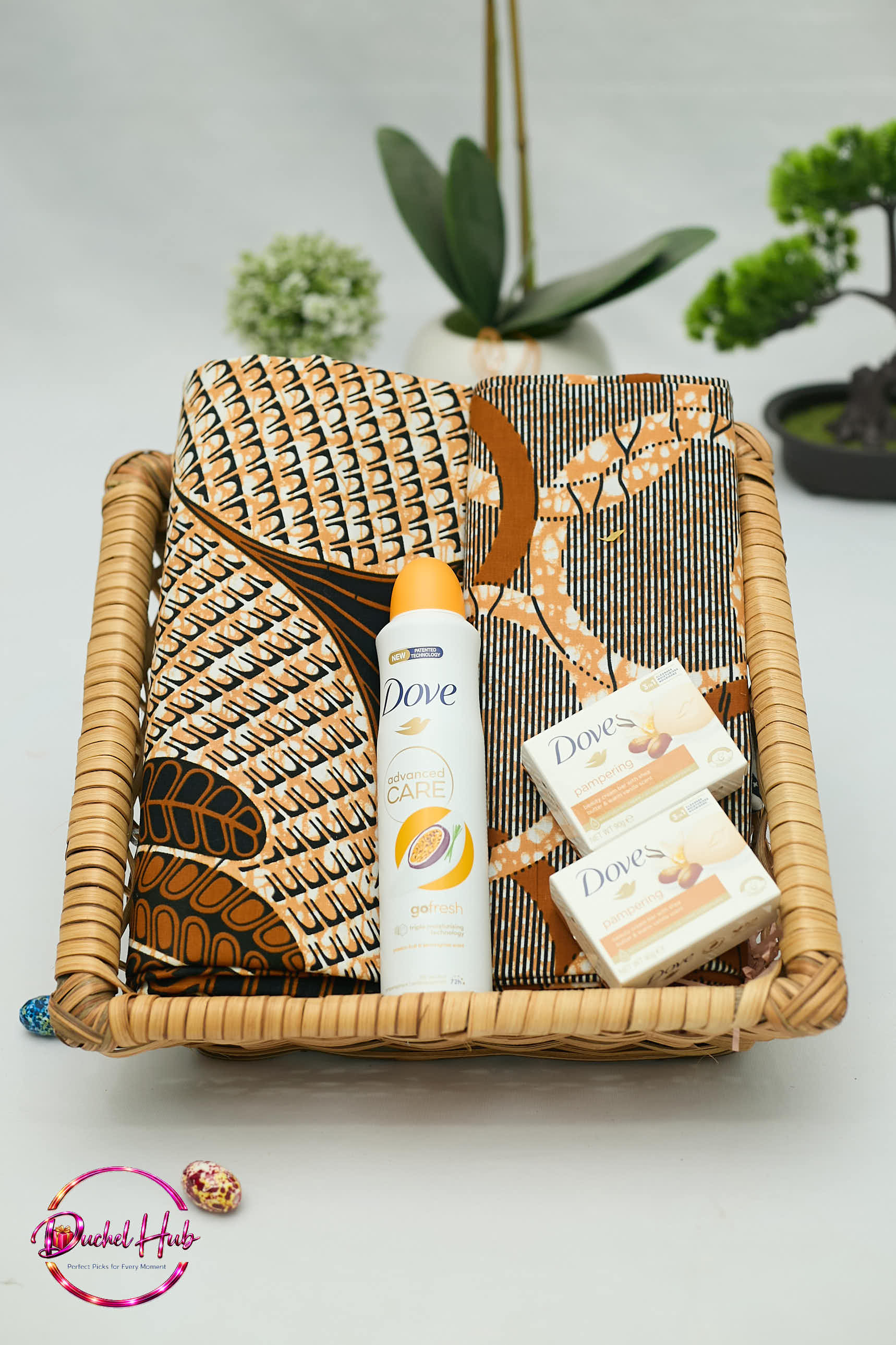Elegant African Print Fabric &amp; Dove Self-Care Gift Set