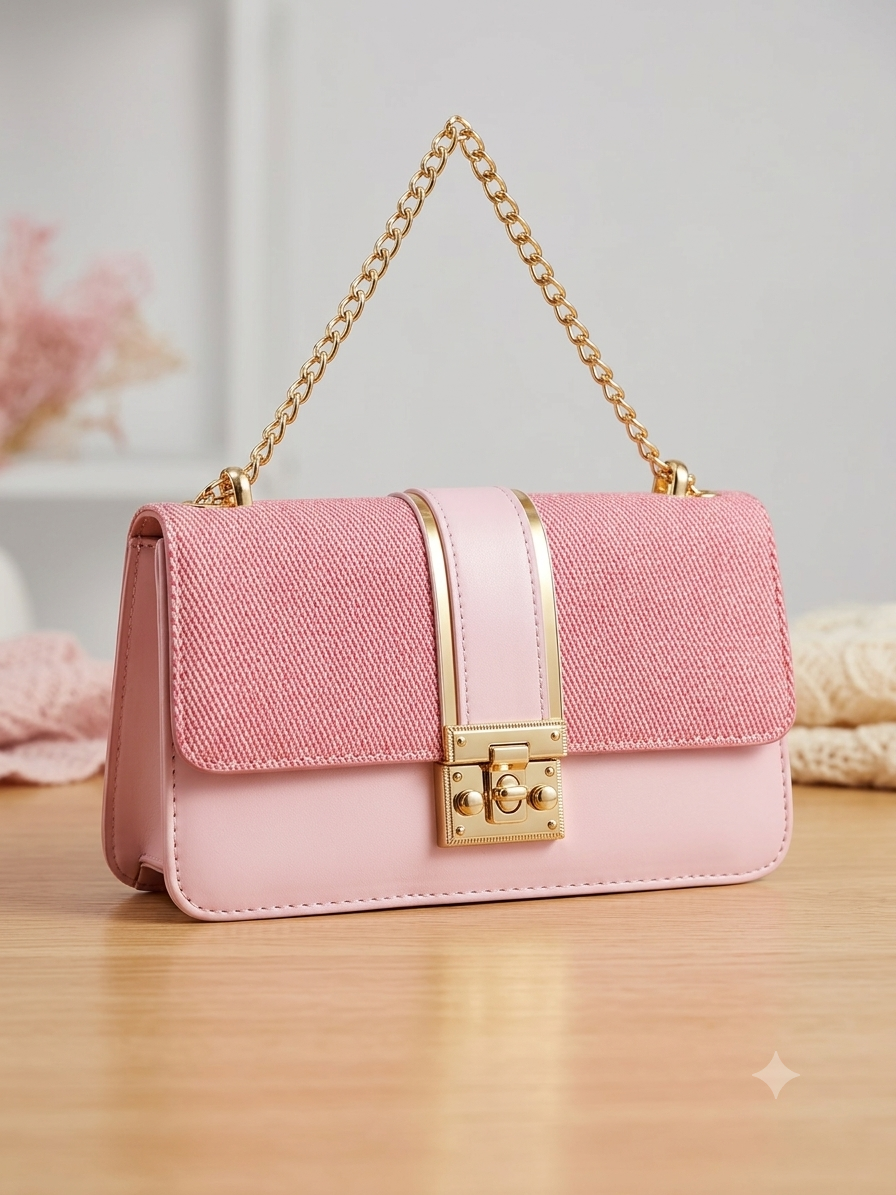 Pink Gold Chain Crossbody Bag - Chic Shoulder Purse
