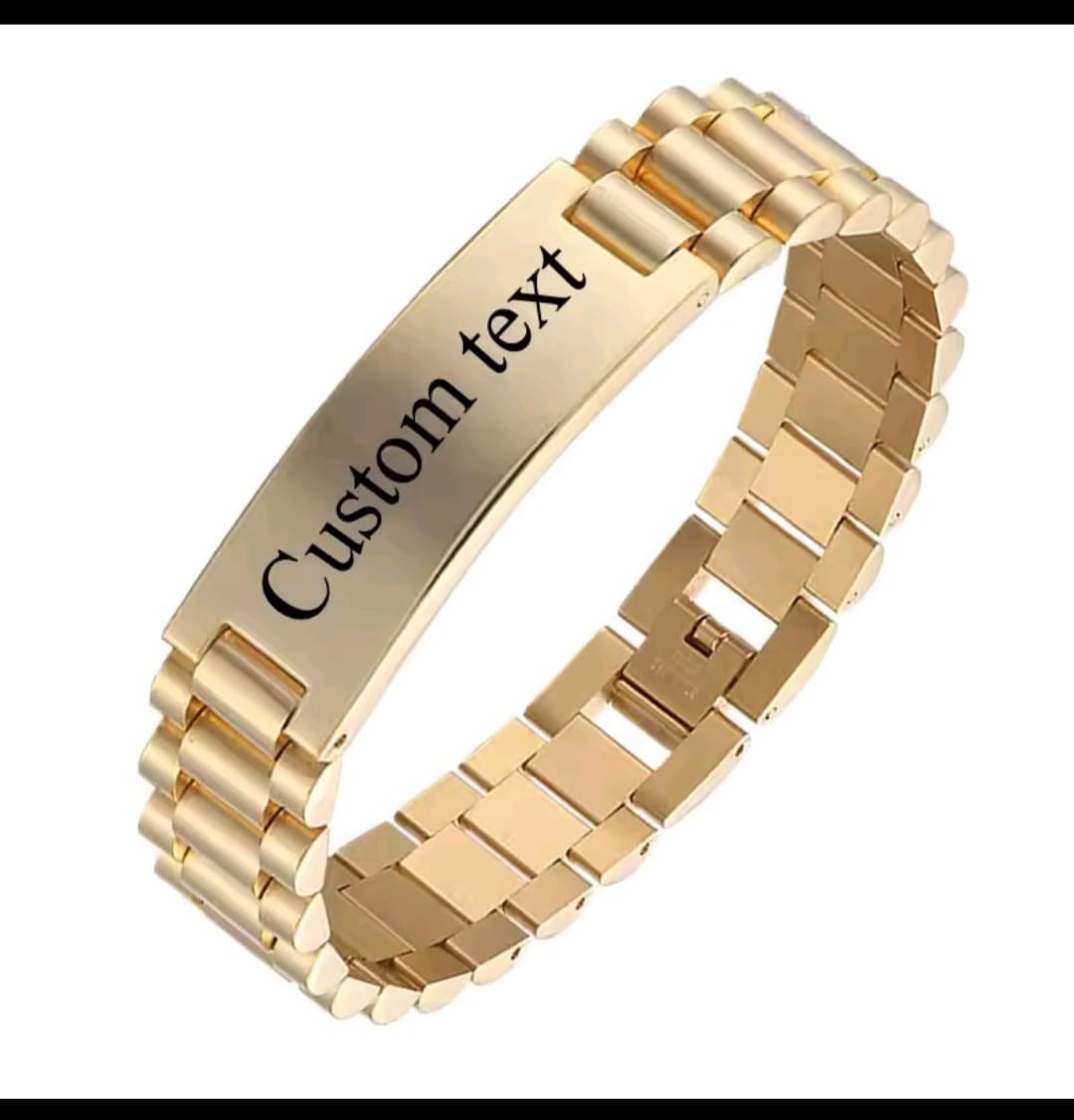 Custom Engraved Gold Tone Steel Bracelet - Personalized ID
