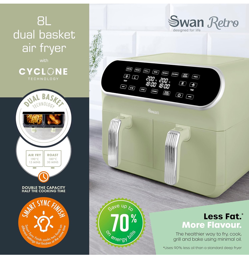 Swan  Retro Dual Basket Air Fryer