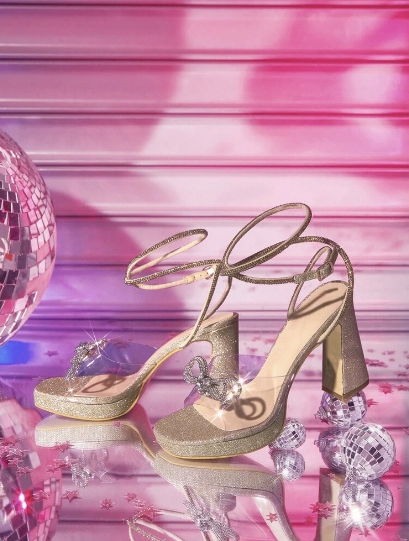 ladies glitter gold bowknot heel