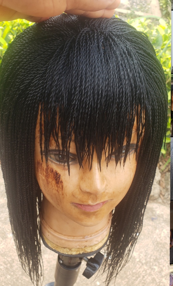 Hand-Braided Micro Twist Bob Wig with Bangs