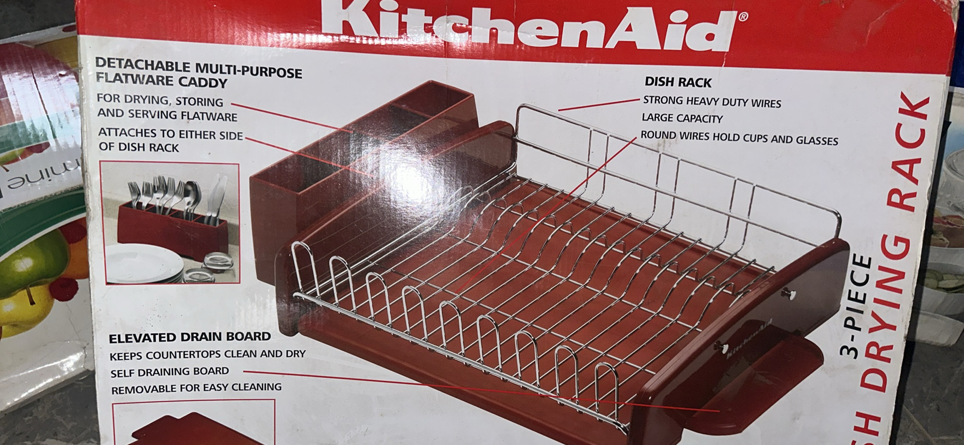 New KitchenAid 3-Pc Large Capacity Self-Draining Dish Rack
