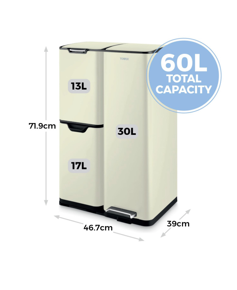 Tower T838024c Pedal Bin, Steel, Cream