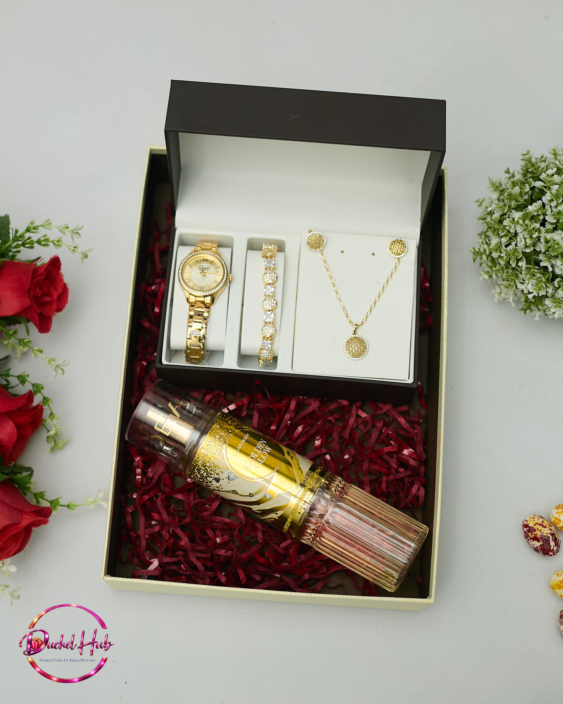 Elegant Golden Glow Jewelry and Fragrance Gift Set