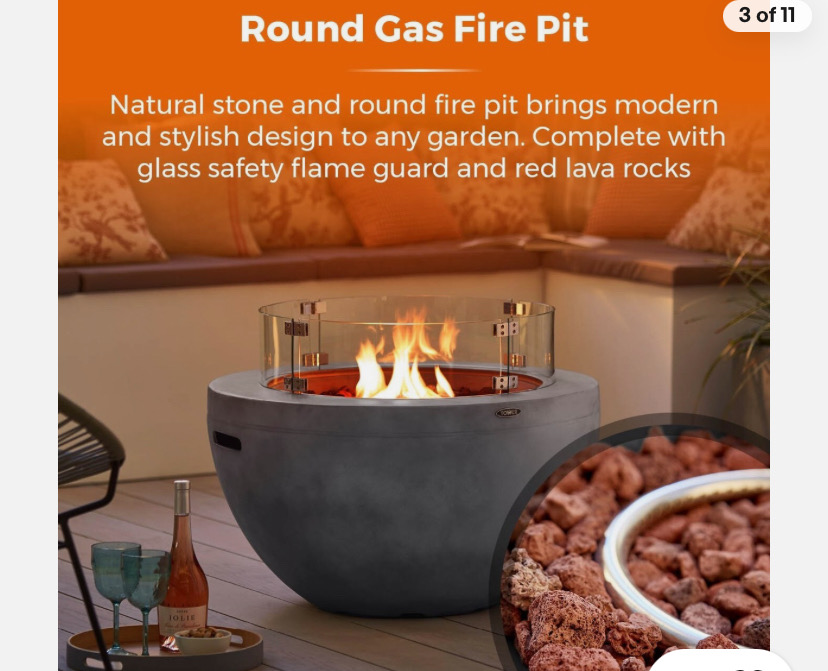 Tower Magna Gas Fire Pit With Smokeless Flame, Round, Magnesium Oxide