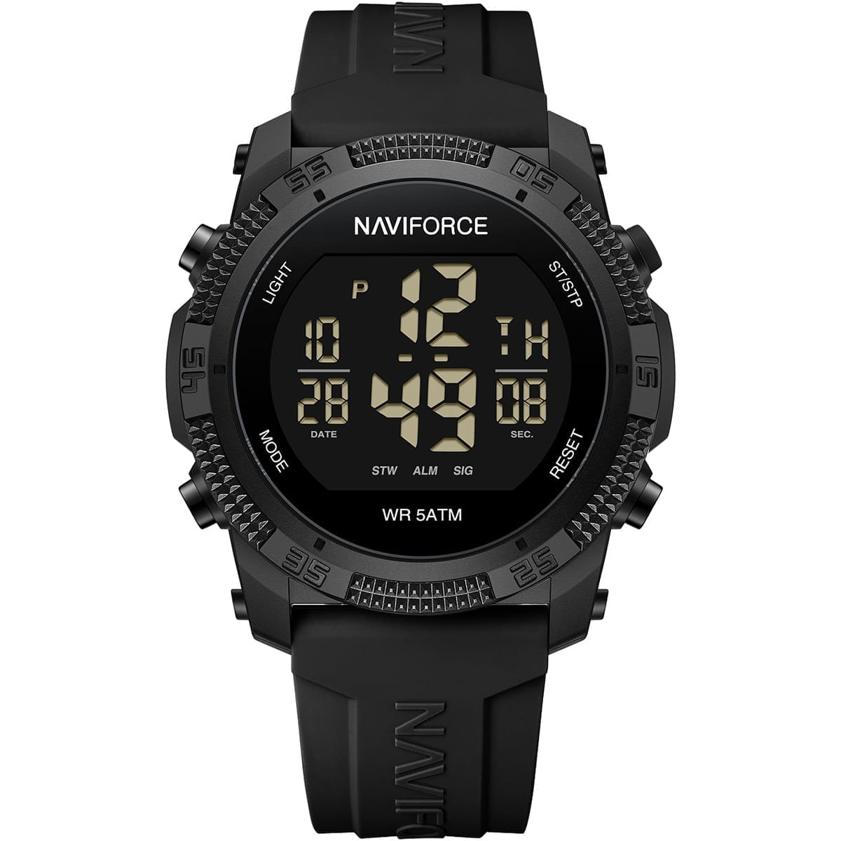 Naviforce Premium Men's LCD Digital Casual And Waterproof Silicone Strap Electronic Watch, NF7104 Black.