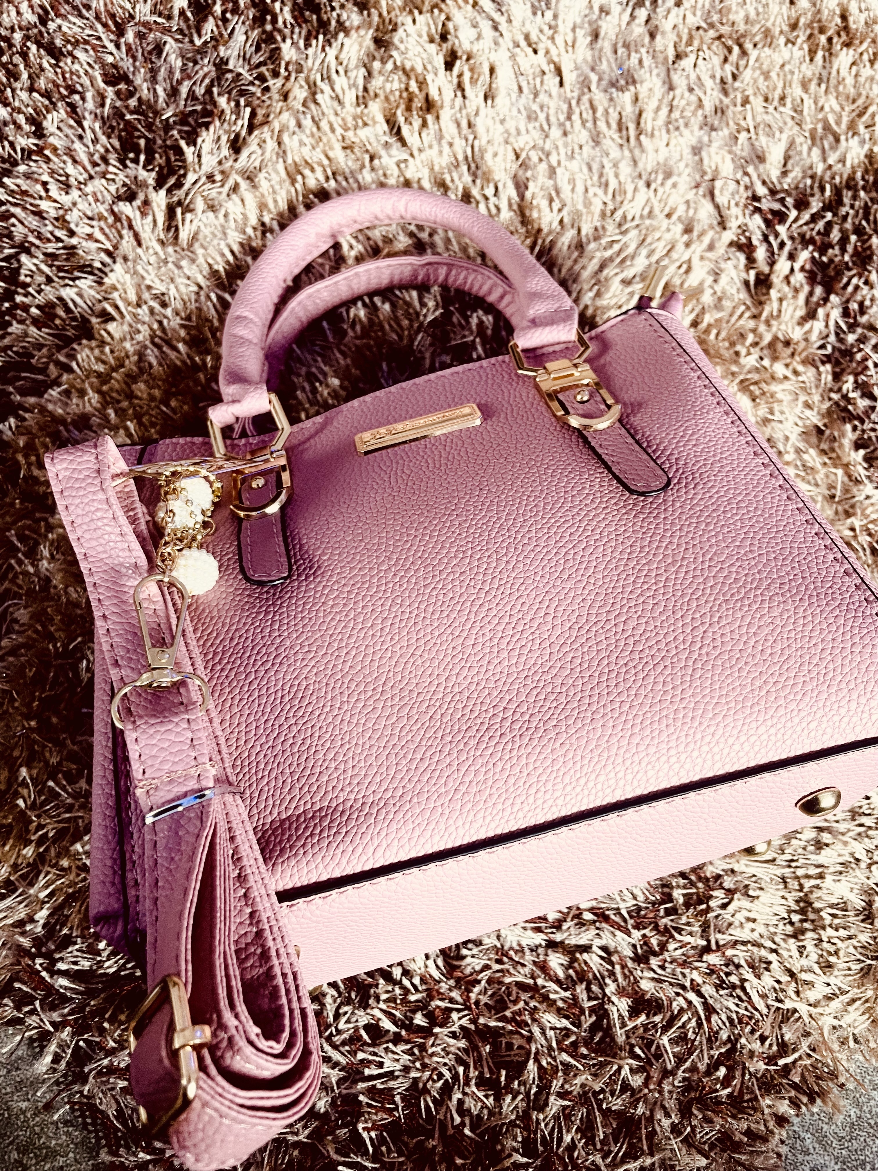 Elegant Blush Pink Top-Handle Satchel Bag with Strap