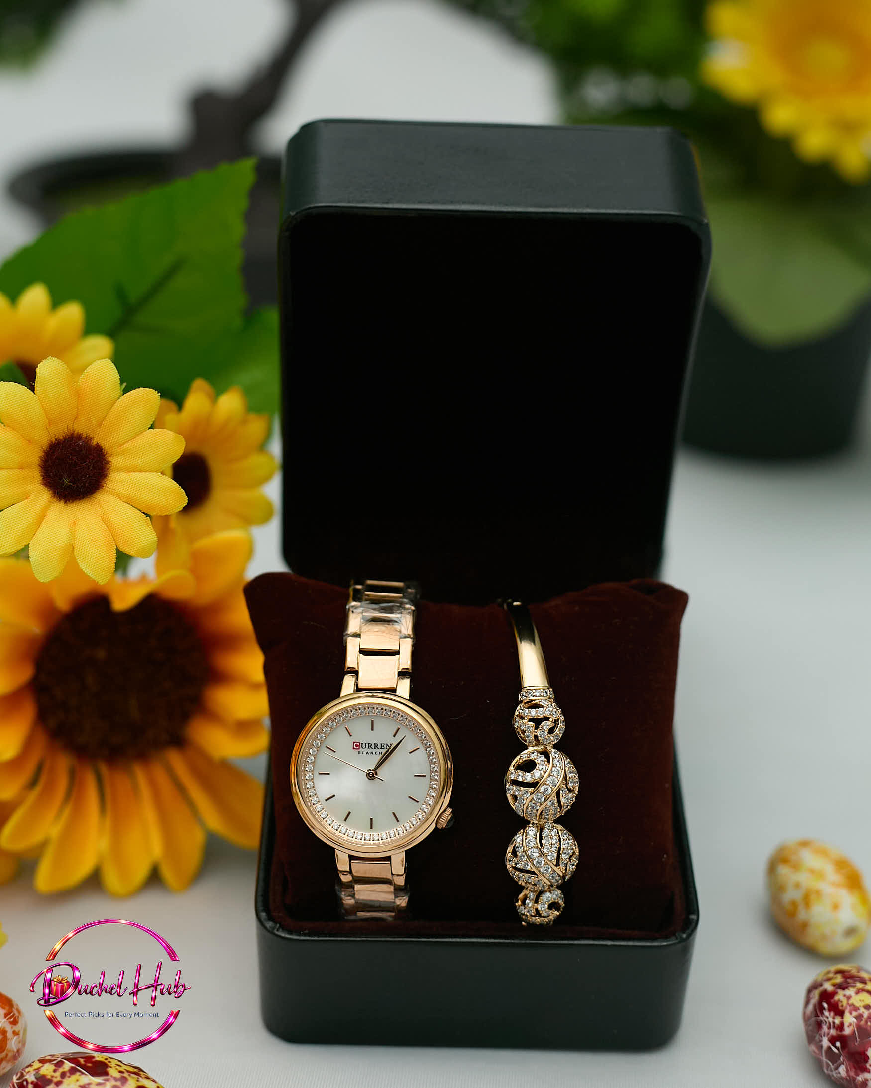 Elegant Curren Women’s Rose Gold Watch &amp; Bracelet Gift Set
