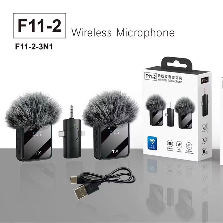 F11-2 Wireless Microphone Dual TX, Vlog Mic for iPhone/Android and Cameras