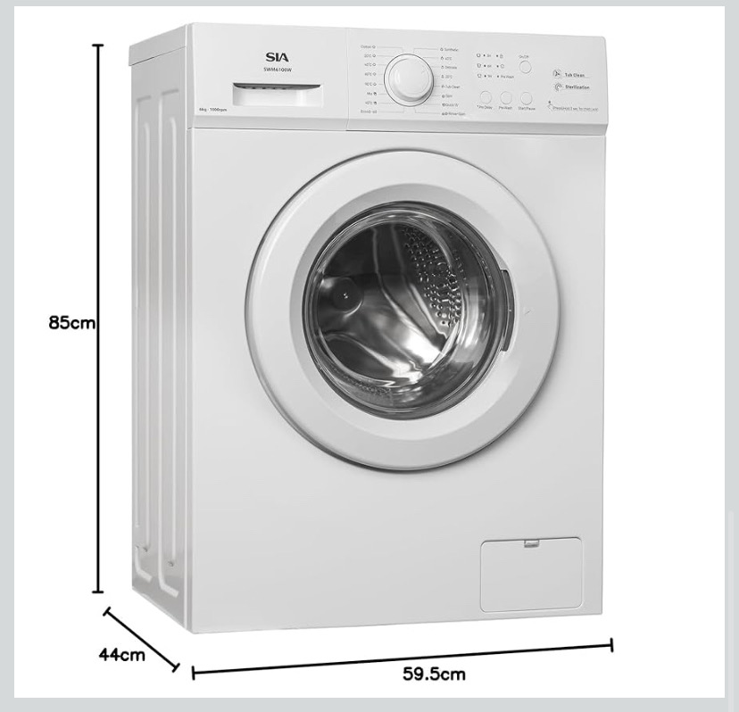Sia 6kg 1000rpm Washing Machine With 9 Preset Programs White Swm6100w