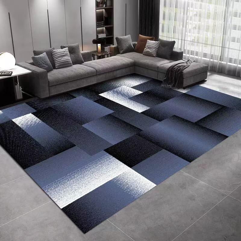 Modern Geometric Area Rug - Black, Blue &amp; White Gradient