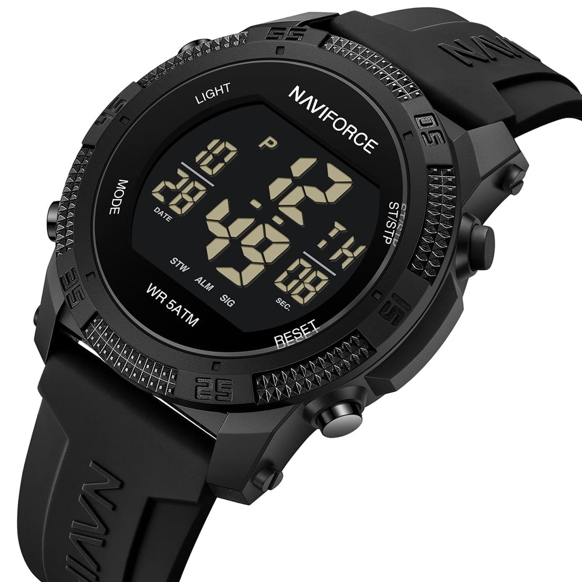 Naviforce Premium Men's LCD Digital Casual And Waterproof Silicone Strap Electronic Watch, NF7104 Black.