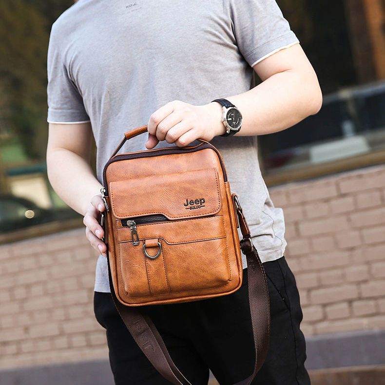 Jeep Buluo Men's Brown Leather Shoulder Bag Messenger