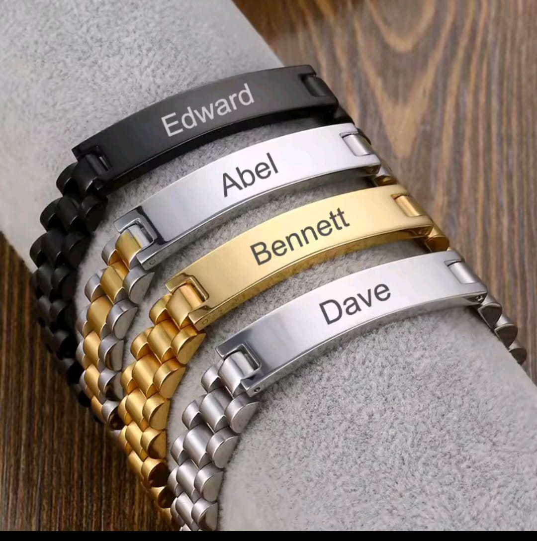 Custom Engraved Name ID Bracelet for Men, Steel Chain