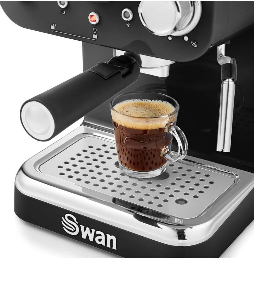 Swan Retro Espresso Coffee Machine 1.2l Detachable Water Tank, 1100w,