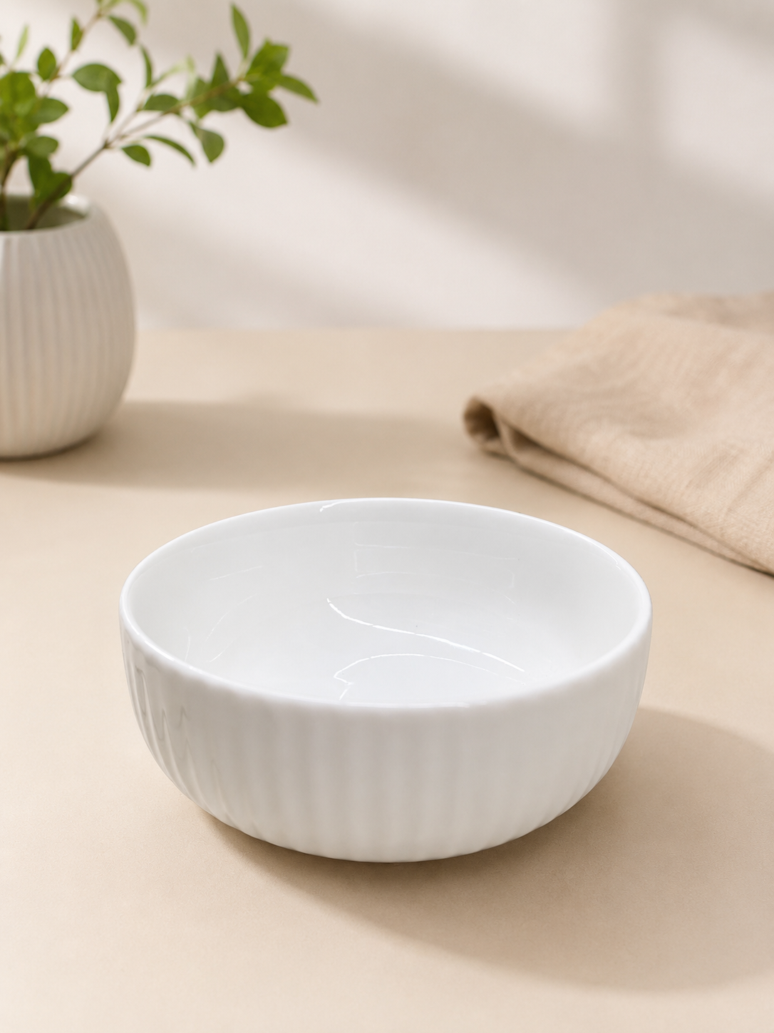 White Ceramic Ribbed Cereal Bowl - Bulk Tableware
