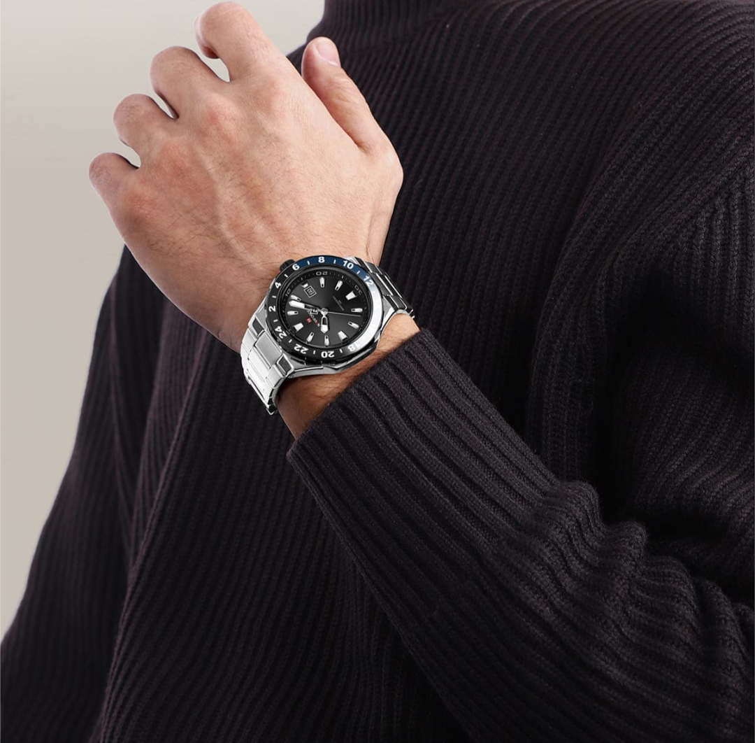 Naviforce Luxurious Sports Quartz Clock Luminous Calendar Watch for Men Stainless Steel Waterproof Wrist watch Relogio Masculine, Silver, NF9249. Black and Blue.