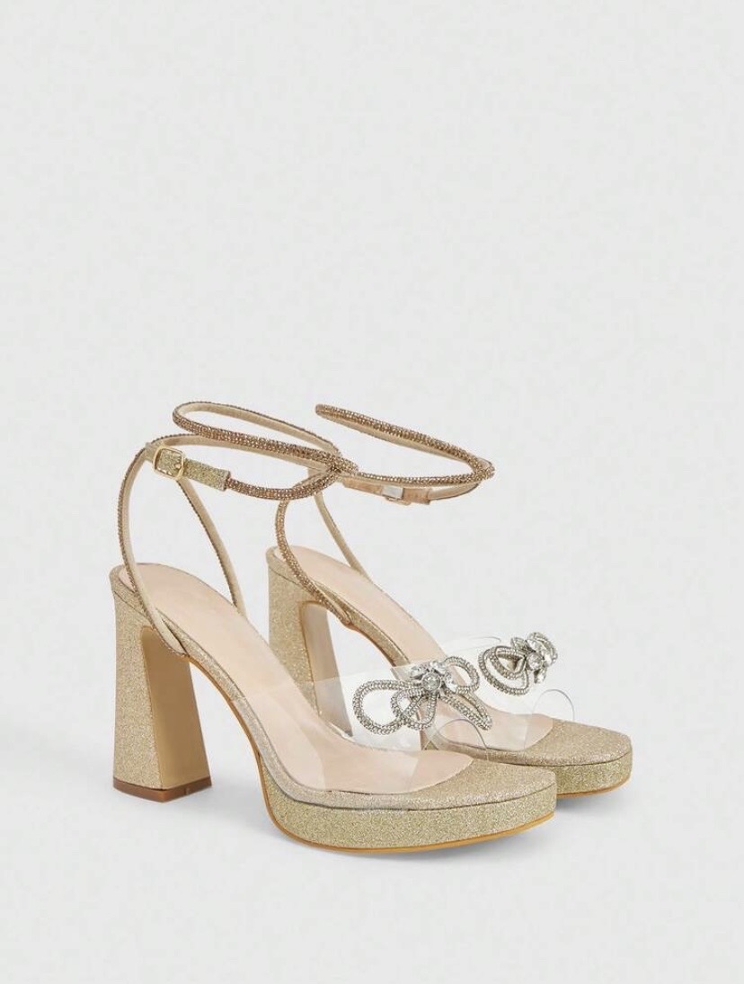 ladies glitter gold bowknot heel
