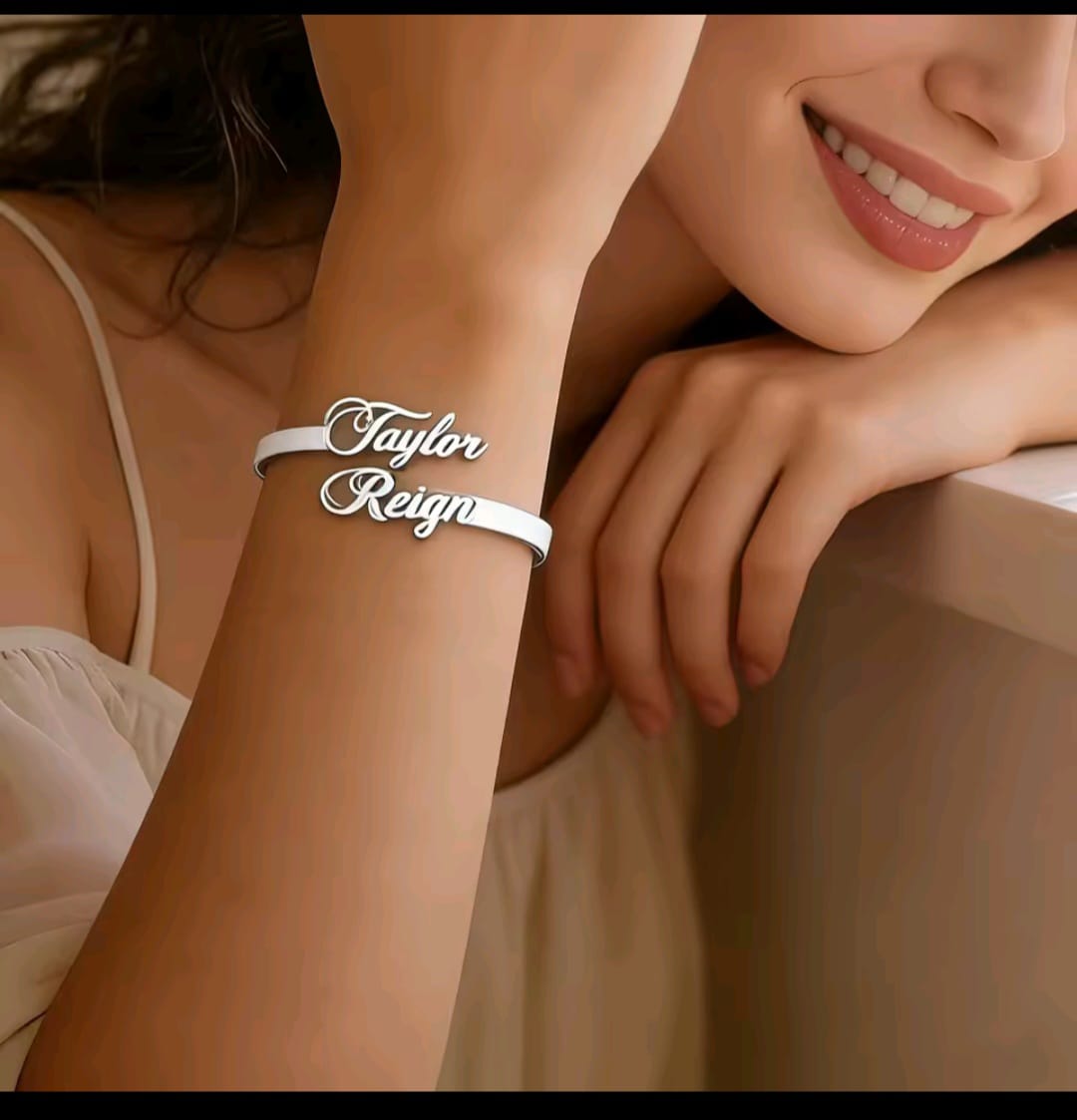 Custom Name Bangle Bracelet - Personalized Jewelry
