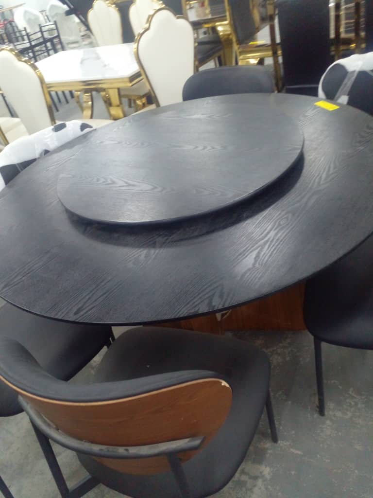 Luxury 6-Seater Marble Top Dining Table Set - Round Rotating Center