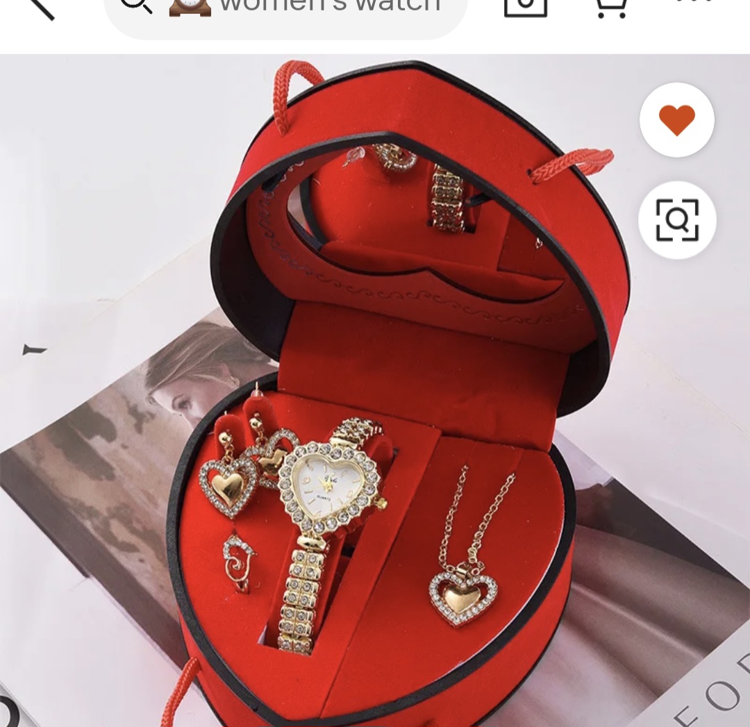 Gold Heart Watch Jewelry Set - Women's Gift Box